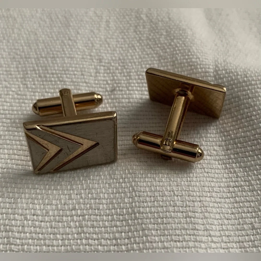 Vintage Two Toned Rectangular Cufflinks Made in The USA
